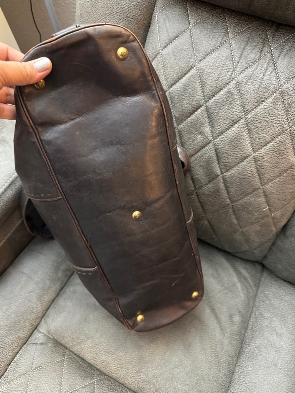 YSL Dark Brown Leather Tote Bag with Gold Hardware - Picture 5 of 7